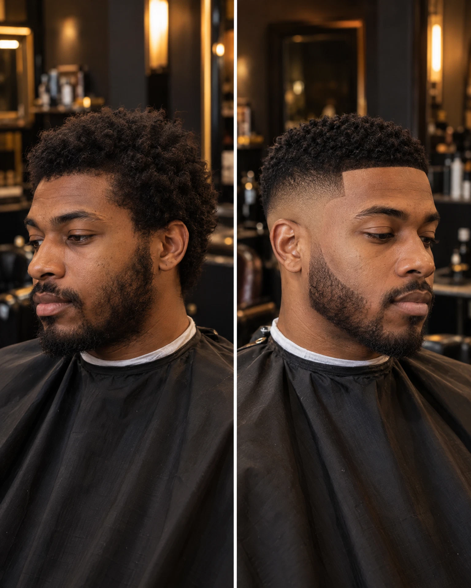 Tasteful before-and-after modern fade transformation