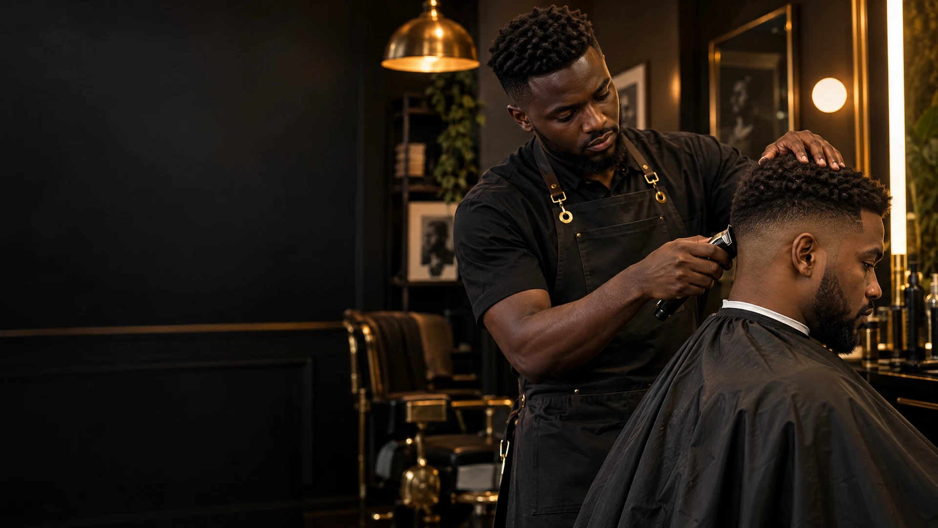 Professional barber giving a stylish fade haircut in a modern barbershop