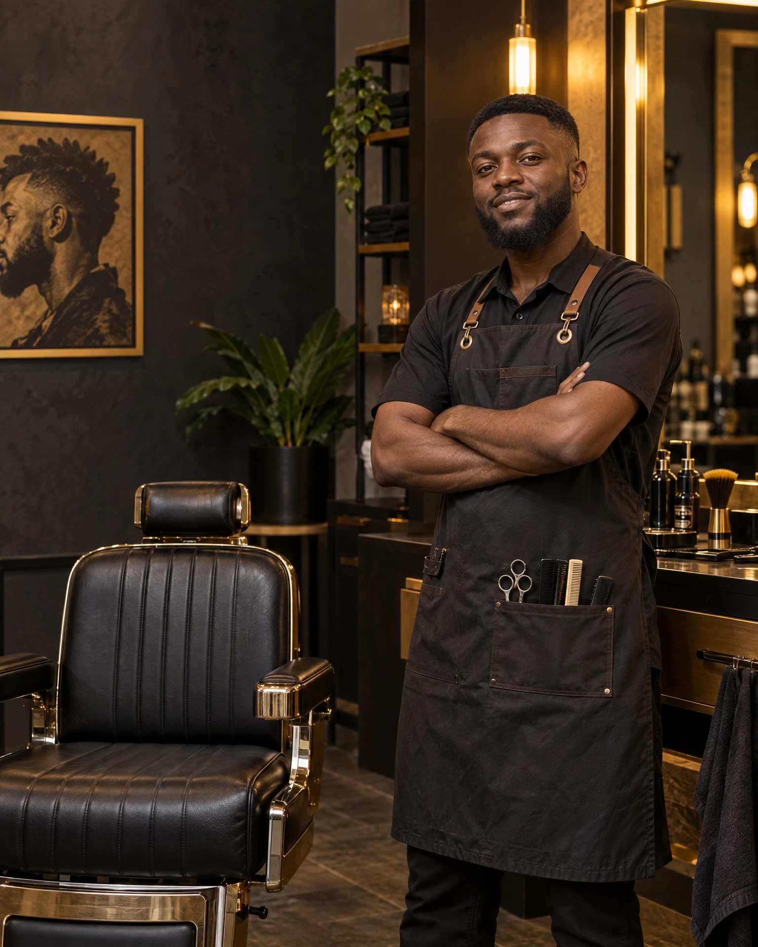 Welcoming barber and chair inside a premium barbershop